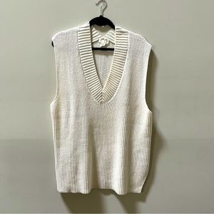 Cream Ribbed Vneck Sweater Vest Tunic